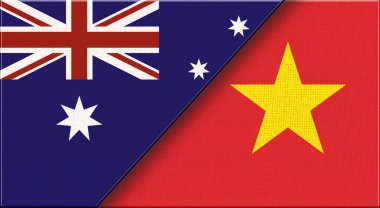 Avustralya ve Vietnam bayrakları. İki Bayrak Birlikte Avustralya ve Vietnamlı, kumaş yüzeyinde ulusal bayraklar. Eyalet bayrakları. Avustralyalı - Vietnamlı ilişkileri. 3B illüstrasyon