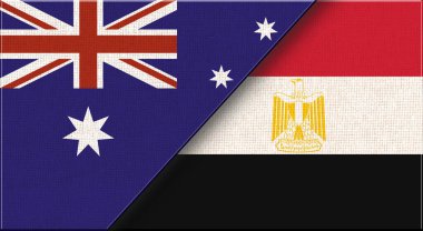 Avustralya ve Mısır bayrağı - 3 boyutlu illüstrasyon. İki Bayrak Birlikte - kumaş dokusu. Arap ülkesi. Kuzey Afrika