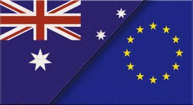 Nepal ve Avrupa Birliği bayrağı - 3D illüstrasyon. İki Bayrak Birlikte - kumaş dokusu. Ekonomik birlik. Ekonomik işbirliği. Dokuma kumaşında bayraklar