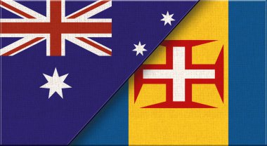Avustralya ve Madeira bayrakları. İki Bayrak Birlikte Avustralya ve Madeira bayrağı. Eyalet bayrakları. Avustralya - Madeira ilişkileri. Spor müsabakaları. 3B illüstrasyon