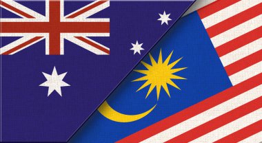 Avustralya ve Malezya bayrağı - 3D illüstrasyon. İki Bayrak Birlikte - kumaş dokusu. Avusturalya - Malezya ilişkileri.