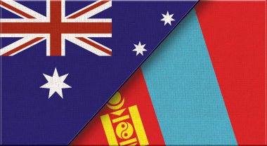 Avustralya ve Moğolistan bayrakları. İki Bayrak Birlikte Avustralya ve Moğol. Çift Bayrak Birlikte Avustralya ve Moğol - 3D illüstrasyon. Avustralya ve Moğolistan bayrakları