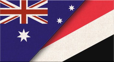 Avustralya bayrakları ve Sealand Prensliği kumaş üzerinde. İki Bayrak Birlikte Avustralya ve Sealand Ulusal Bayrakları Prensliği. Roughs Tower 'ın ulusal sembolü. 3B illüstrasyon