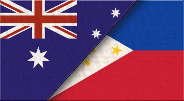 Avustralya ve Filipinler 'in çifte bayrağı. Avustralya ve Filipin ulusal bayrakları. Üç boyutlu illüstrasyon. Çifte Bayrak 'ın İllüstrasyonu. Ulusal sembol. İki Bayrak Birlikte