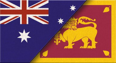 Avustralya ve Sri Lanka 'nın çifte bayrağı. Avustralya ve Sri Lanka Ulusal bayrakları. Üç boyutlu illüstrasyon. Çifte Bayrak 'ın İllüstrasyonu. Ulusal sembol. İki Bayrak Birlikte