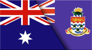 Avustralya ve Cayman Adaları 'nın çifte bayrağı. Avustralya ve Cayman Adaları Ulusal Bayrakları. Üç boyutlu illüstrasyon. Çifte Bayrak 'ın İllüstrasyonu. İki Bayrak Birlikte