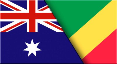 Avustralya ve Kongo-Brazzaville 'in çifte bayrağı. Avustralya ve Kongo ulusal bayrakları. Üç boyutlu illüstrasyon. Çifte Bayrak 'ın İllüstrasyonu. İki Bayrak Birlikte