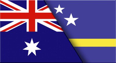 Avustralya ve Curacao 'nun çifte bayrağı. Avustralya ve Curacao Ulusal bayrakları. Üç boyutlu illüstrasyon. Çifte Bayrak 'ın İllüstrasyonu. Ulusal sembol. İki Bayrak Birlikte