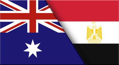 Avustralya ve Mısır 'ın çifte bayrağı. Avustralya ve Mısır ulusal bayrakları. Üç boyutlu illüstrasyon. Çifte Bayrak 'ın İllüstrasyonu. Ulusal sembol. İki Bayrak Birlikte