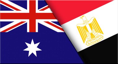 Avustralya ve Mısır 'ın çifte bayrağı. Avustralya ve Mısır ulusal bayrakları. Üç boyutlu illüstrasyon. Çifte Bayrak 'ın İllüstrasyonu. Ulusal sembol. İki Bayrak Birlikte