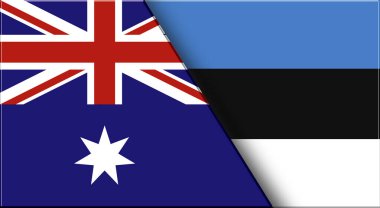 Avustralya ve Estonya 'nın çifte bayrağı. Avustralya ve Estonya bayrakları. Üç boyutlu illüstrasyon. Çifte Bayrak 'ın İllüstrasyonu. Ulusal sembol. İki Bayrak Birlikte