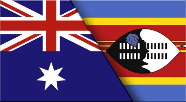 Avustralya ve Eswatini 'nin çifte bayrağı. Avustralya ve Svaziland Ulusal Bayrakları. Üç boyutlu illüstrasyon. Çifte Bayrak 'ın İllüstrasyonu. Ulusal sembol. İki Bayrak Birlikte