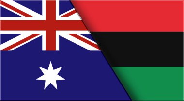 Çift bayrak Avustralya ve Afrika bayrakları. Üç boyutlu illüstrasyon. Çifte Bayrak 'ın İllüstrasyonu. İki Bayrak Birlikte