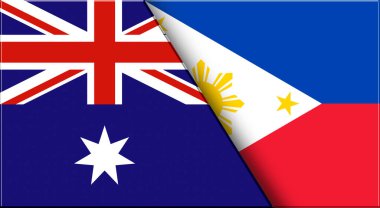 Avustralya ve Filipinler 'in çifte bayrağı. Avustralya ve Filipin ulusal bayrakları. Üç boyutlu illüstrasyon. Çifte Bayrak 'ın İllüstrasyonu. Ulusal sembol. İki Bayrak Birlikte