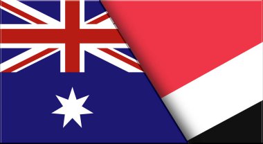 Avustralya ve Sealand 'ın çifte bayrağı. Sealand Ulusal Bayrakları 'nın Avustralya ve Prensliği. Üç boyutlu illüstrasyon. Çifte Bayrak 'ın İllüstrasyonu. İki Bayrak Birlikte