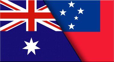 Çift Bayrak Avustralya ve Saint Barthelemy. Üç boyutlu illüstrasyon. Ulusal bayraklar. Üç boyutlu illüstrasyon. Çifte Bayrak 'ın İllüstrasyonu. Ulusal sembol. İki Bayrak Birlikte