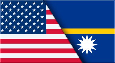 Double Flag of USA ve Nauru. Birleşik Devletler ve Nauru Ulusal Bayrağı. Üç boyutlu illüstrasyon. Çifte Bayrak 'ın İllüstrasyonu. Ulusal sembol. İki Bayrak Birlikte