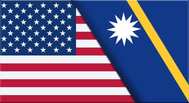 Double Flag of USA ve Nauru. Birleşik Devletler ve Nauru Ulusal Bayrağı. Üç boyutlu illüstrasyon. Çifte Bayrak 'ın İllüstrasyonu. Ulusal sembol. İki Bayrak Birlikte