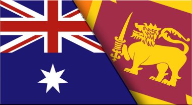Avustralya ve Sri Lanka 'nın çifte bayrağı. Avustralya ve Sri Lanka Ulusal bayrakları. Üç boyutlu illüstrasyon. Çifte Bayrak 'ın İllüstrasyonu. Ulusal sembol. İki Bayrak Birlikte