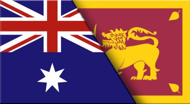 Avustralya ve Sri Lanka 'nın çifte bayrağı. Avustralya ve Sri Lanka Ulusal bayrakları. Üç boyutlu illüstrasyon. Çifte Bayrak 'ın İllüstrasyonu. Ulusal sembol. İki Bayrak Birlikte