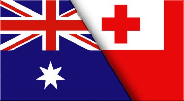 Avustralya ve Tonga 'nın Çifte Bayrağı. Avustralya ve Tongan Ulusal Bayrakları. Üç boyutlu illüstrasyon. Çifte Bayrak 'ın İllüstrasyonu. Ulusal sembol. İki Bayrak Birlikte
