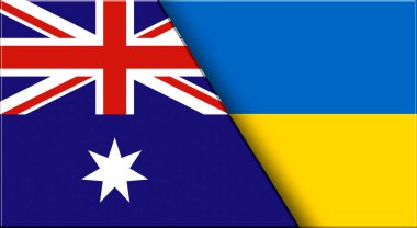 Avustralya ve Ukrayna 'nın çifte bayrağı. Avustralya ve Ukrayna ulusal bayrakları. Üç boyutlu illüstrasyon. Çifte Bayrak 'ın İllüstrasyonu. Ulusal sembol. İki Bayrak Birlikte