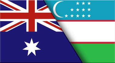 Avustralya ve Uruguay 'ın çifte bayrağı. Avustralya ve Uruguay ulusal bayrakları. Üç boyutlu illüstrasyon. Çifte Bayrak 'ın İllüstrasyonu. Ulusal sembol. İki Bayrak Birlikte