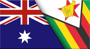 Avustralya ve Zimbabwe 'nin çifte bayrağı. Birleşik Devletler ve Zimbabve Ulusal Bayrağı. Üç boyutlu illüstrasyon. Çifte Bayrak 'ın İllüstrasyonu. Ulusal sembol. İki Bayrak Birlikte