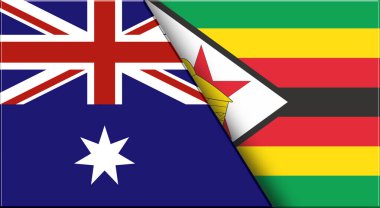 Avustralya ve Zimbabwe 'nin çifte bayrağı. Birleşik Devletler ve Zimbabve Ulusal Bayrağı. Üç boyutlu illüstrasyon. Çifte Bayrak 'ın İllüstrasyonu. Ulusal sembol. İki Bayrak Birlikte