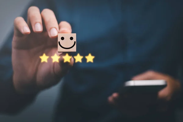 Обслуговування Клієнтів Найкращий Досвід Бізнес Рейтингу Концепція Опитування Задоволеності Рука — стокове фото