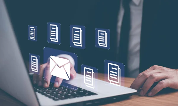 Email marketing, data center and internet advertising. Sending documents digitally using email.