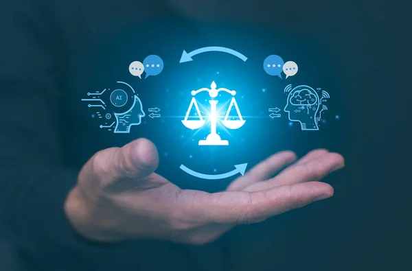 Al etik ya da Al Law konsepti. Etik yapay zeka kodları geliştiriyorum. Uyum, düzenleme, standart, iş politikası ve makine öğrenme algoritmalarında istenmeyen önyargılara karşı koruma.