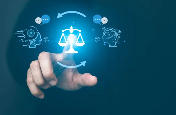 Al etik ya da Al Law konsepti. Etik yapay zeka kodları geliştiriyorum. Uyum, düzenleme, standart, iş politikası ve makine öğrenme algoritmalarında istenmeyen önyargılara karşı koruma.