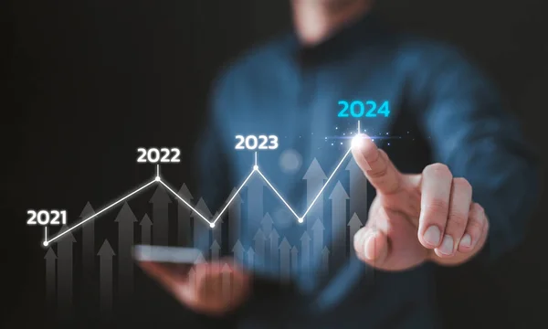 2024 business growth, new year marketing plan continue to increase return. Development to success and motivation in 2024, Planning, opportunity, challenge and business strategy in new year.