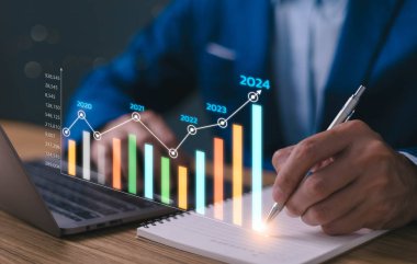 2024 iş planı piyasa konsepti, 2023-2024 arası kar büyümesinin performansı, büyüme grafiği para geliri üzerindeki eğitim eğilimi, iş adamı çalışmanın karlılığını analiz ediyor.