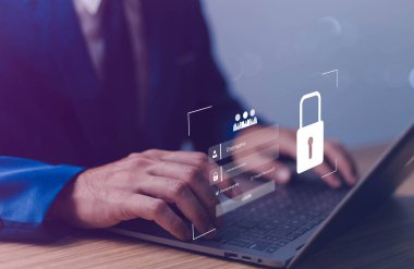 Siber güvenli şifre kırıcı koruması, çevrimiçi teknoloji bilgi bilgisayar ağı giriş ikonu, programcı, siber güvenlik, veri koruma korsanı tarafından korunan gizli güvenlik suç teknisyeni.