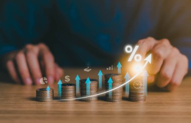 Yatırım borsası, finans yatırımcısı konsepti, işletme büyümesi para fonu analizi kar grafiği küresel varlık paylaşımı pazarlama, planlama ve strateji, borsa, ilerleme veya başarı.