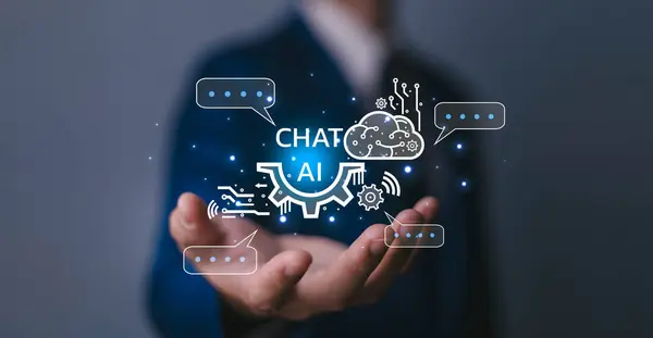 Ai chatbot, artificial intelligence tech chatbot, automated robot assistant technology, businessman use phone chat message to AI bot chat for generated data,robot application, conversation assistant.
