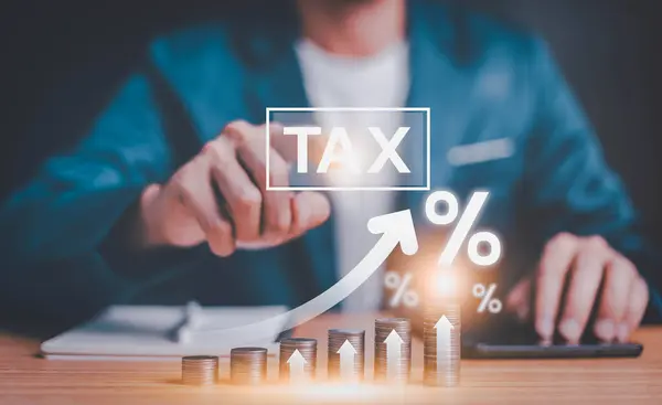 Tax plan finance planning strategy concept, businessman calculate balance and vat taxation form office government, money account revenue income and pay credit, investment growth interest rate.