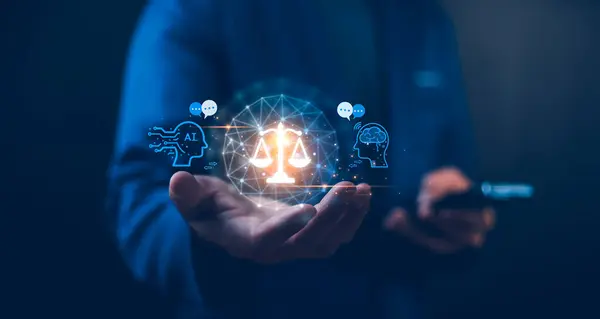 Al etik ya da Al Law konsepti. Etik yapay zeka kodları geliştiriyorum. Uyum, düzenleme, standart, iş politikası ve makine öğrenme algoritmalarında istenmeyen önyargılara karşı koruma.