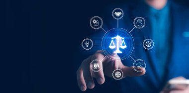 İş ahlakı kavramı. Al etik ya da Al Law konsepti. Etik yapay zeka kodları geliştiriyorum. Uyum, düzenleme, standart, iş politikası ve sorumluluk. Makine öğrenme algoritmaları.