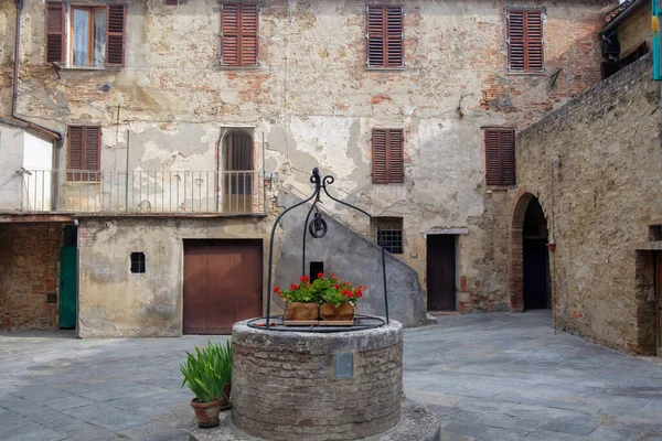 Asciano Vista Ciudad Histórica Provincia Siena Toscana Italia Tribunal — Foto de Stock