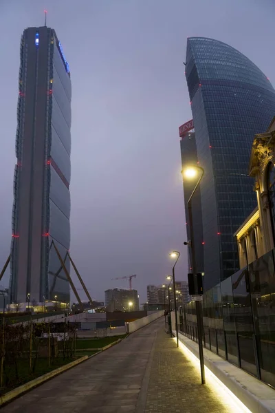 stock image Citylife, modern park in Milan, Lombardy, Italy, with the Three Towers