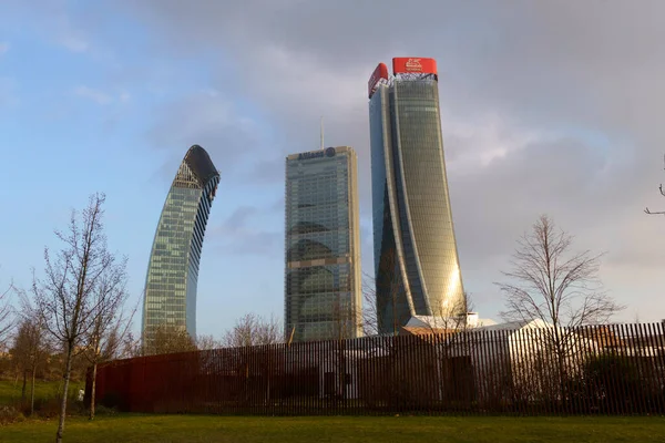 stock image Citylife, modern park in Milan, Lombardy, Italy, with the Three Towers