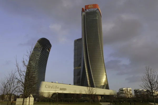 stock image Citylife, modern park in Milan, Lombardy, Italy, with the Three Towers