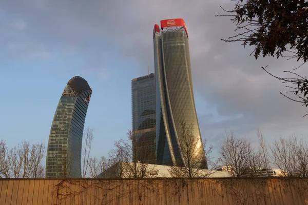 Stock image Citylife, modern park in Milan, Lombardy, Italy, with the Three Towers