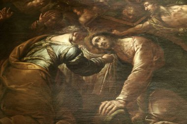 Milan, Lombardy, İtalya: Ortaçağ San Marco kilisesinin içi. Andata al Calvario Yazan Ercole Procaccini