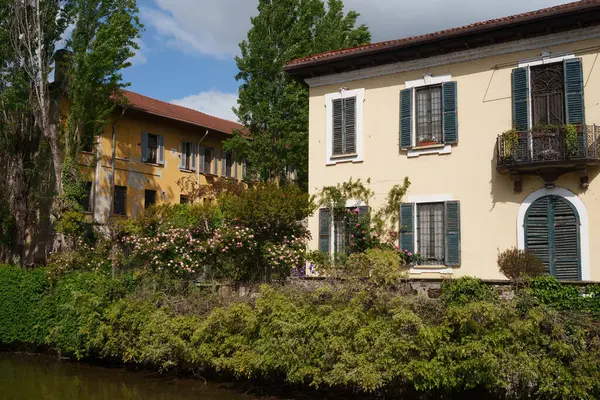 Historiska Hus Längs Martesana Kanalen Milano Lombardiet Italien — Stockfoto