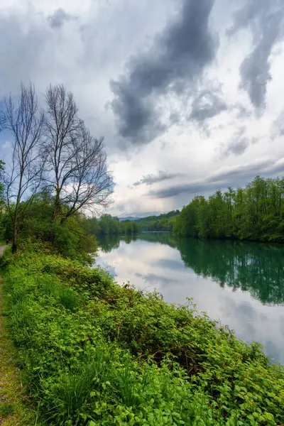 Krajobraz Wzdłuż Szlaku Rowerowego Rzeki Adda Pobliżu Trezzo Wiosną Obrazek Stockowy