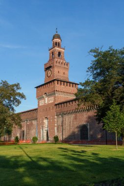 Ortaçağ Castello Sforzesco 'sunun dışı, Milano, Lombardy, İtalya kalesi.